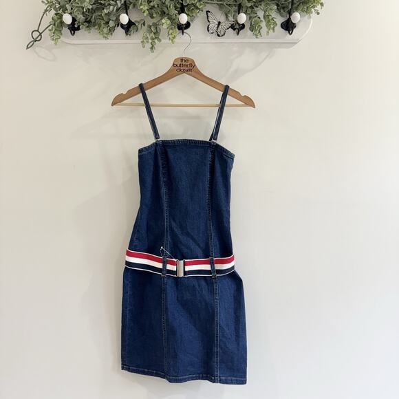Vintage Dead stick Tommy Hilfiger Mini Spaghetti Strap Denim Dress With Belt SM - Picture 1 of 5